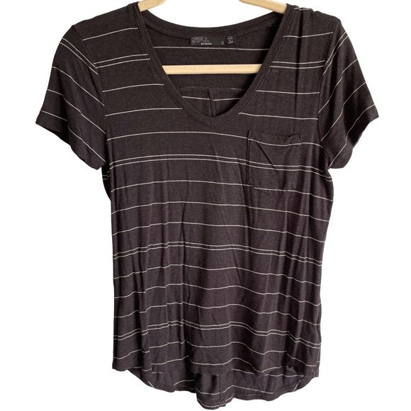 Prana Tops - PrAna Womens Black/White Striped V-Neck Pocket Tee Size Small